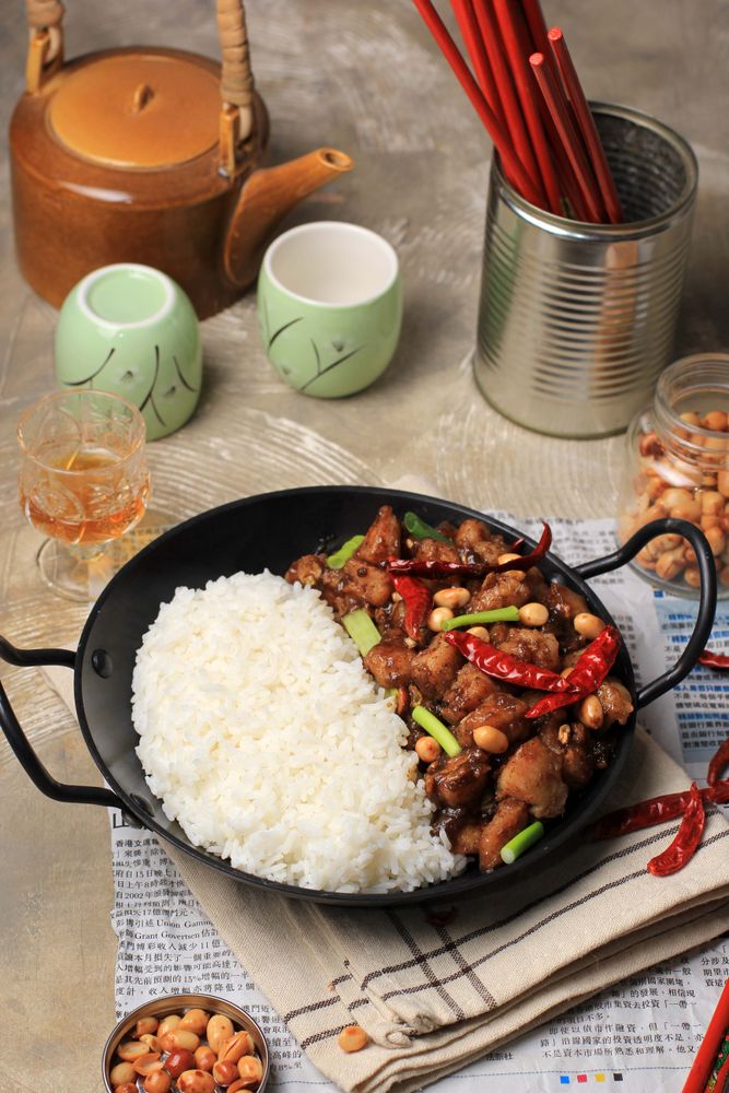 Homemade Kung Pao Chicken with Sichuan Pepper, Topped with Nuts