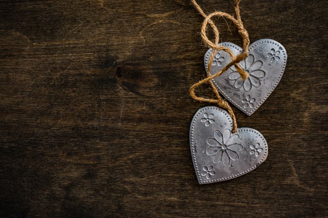 Valentine's day concept with ornate silver heart decorations