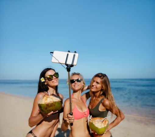 Female friends taking selfie on the beach