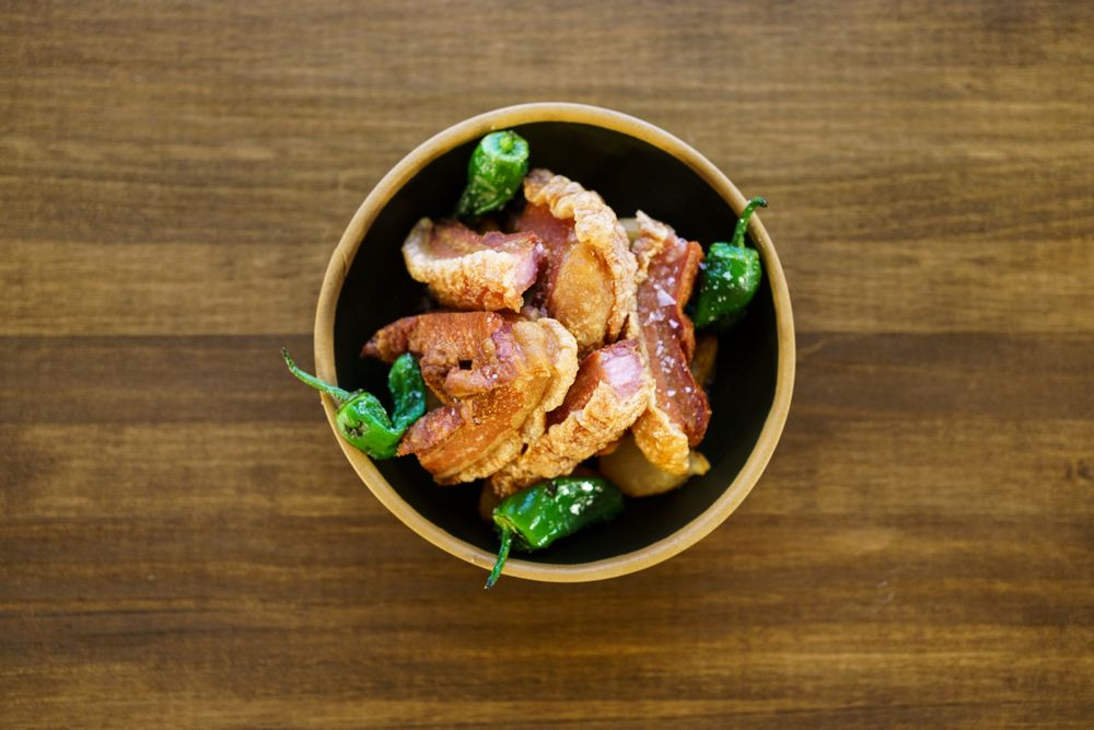 Top view of bowl of borreznos of Spanish cuisine