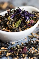 Colorful loose leaf tea in a bowl