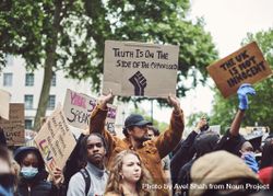 London, England, United Kingdom - June 6th, 2020: Group of people holding sign at BLM protest 5pgYw0