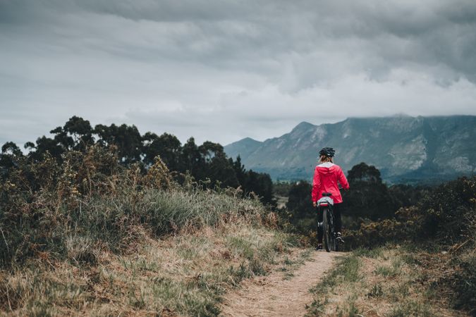 Female riding mountain bike