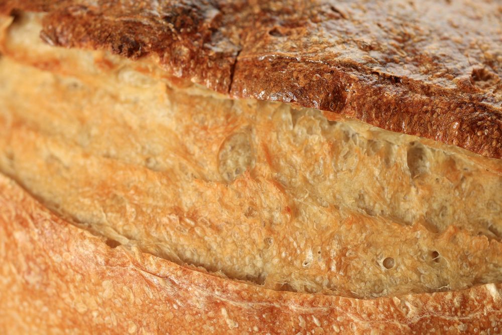 Sourdough Country Bread Crust Showing Detailed Texture and Cracks