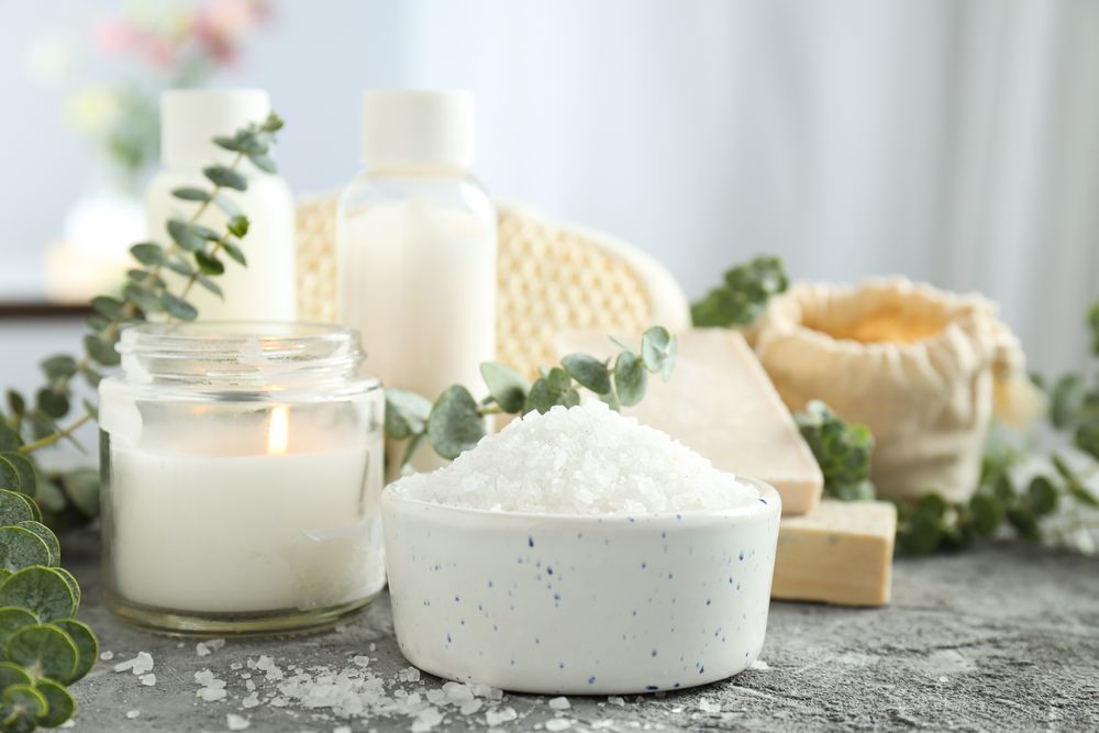 Sea salt, concept of spa and self care