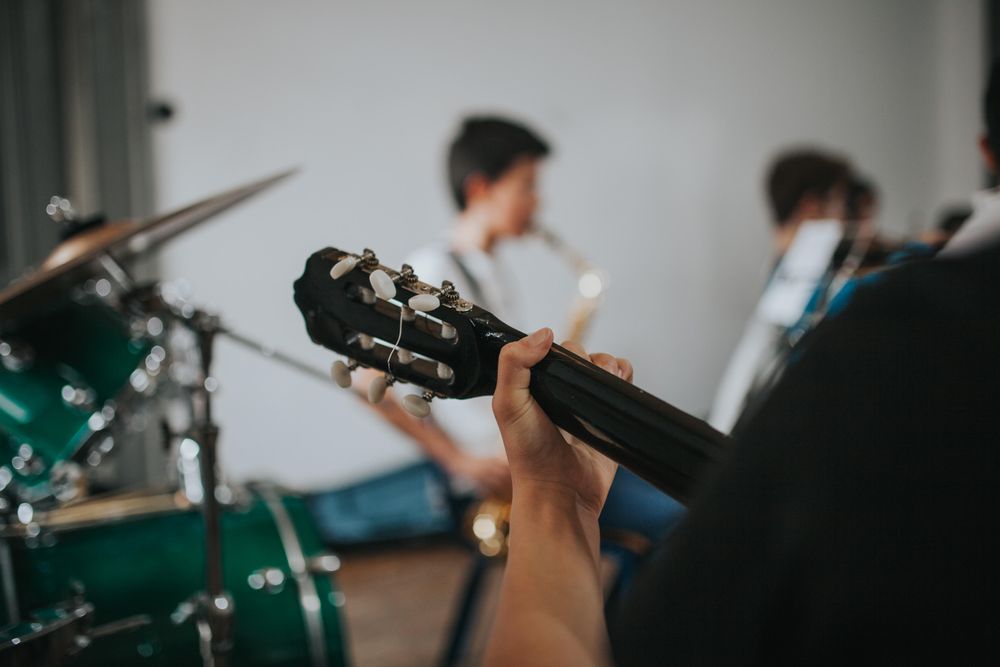 Young students practicing band performance music