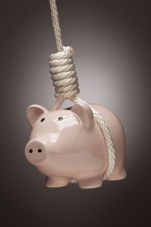 Piggy Bank Hanging in Hangman's Noose