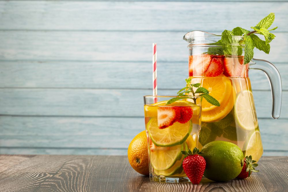 Water flavored with fresh summer fruit.