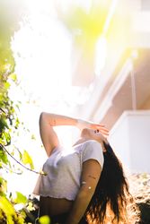Cheerful woman in garden