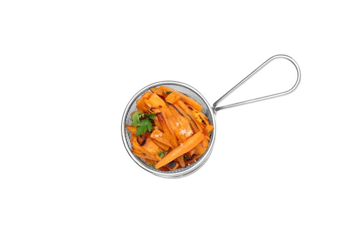 fried sweet potato in fritter, isolated on light background