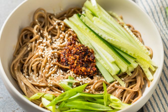 Cold Homemade Asian Japanese Sesame Noodles
