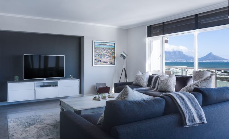 Modern minimalist lounge with seaview
