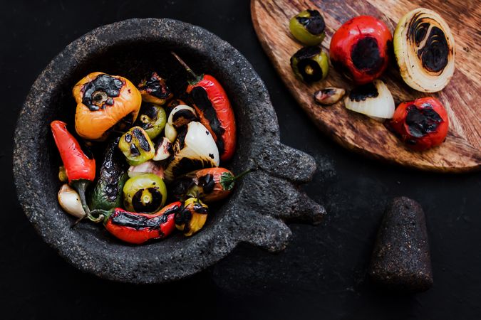 Grilled vegetables on tray