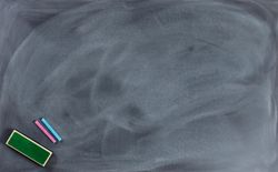 Erased chalkboard with eraser and chalk