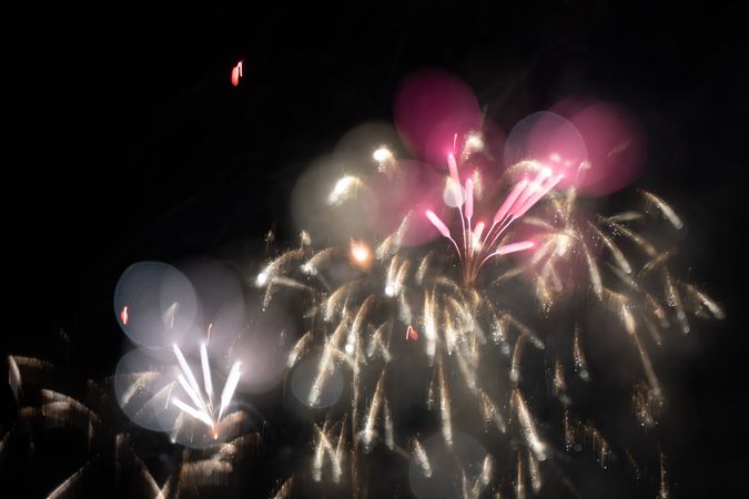 Bright fireworks on night sky