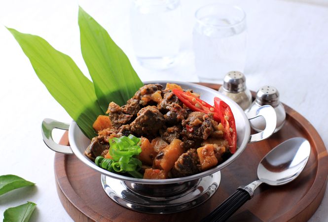 Sambal Goreng Hati Kentang or Hot Spicy Liver and Potatoes, Indonesian Traditional Cuisine