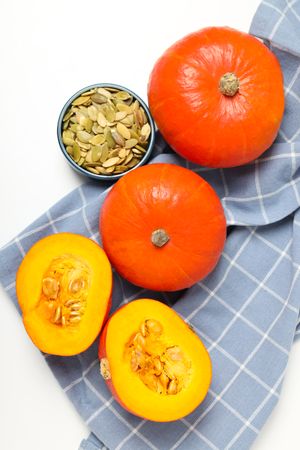 Concept of Autumn vibe food, Pumpkin, Pumpkin seeds