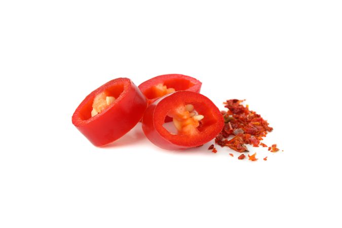 Chilli pepper slices isolated on blank background