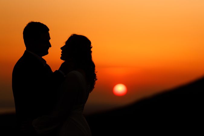 Bride And Groom In Love Sunset