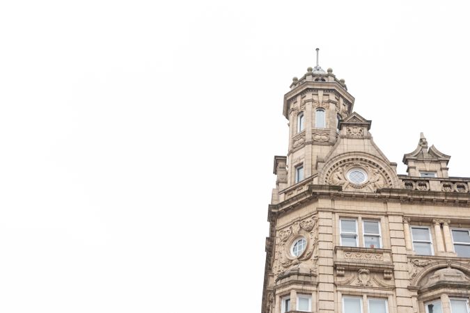 Top view British building on overcast day