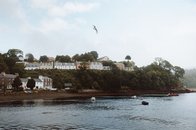Picturesque view of town on seashore