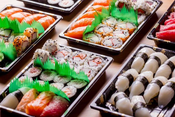 Tasty sushi served in a table
