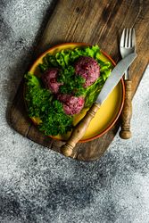 Top view of traditional Georgian dish vegetable dish, pkhali with copy space