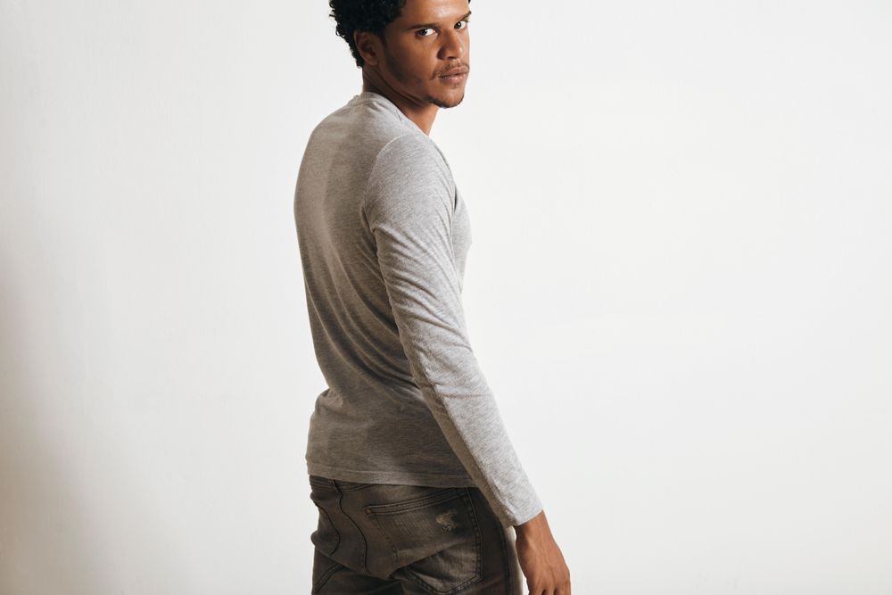 Male model looking around in  studio shoot