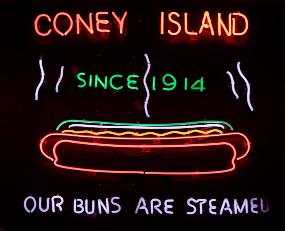 Neon sign at the Fort Wayne Famous Hot Dog shop in Fort Wayne, Indiana