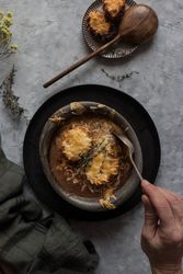 Bowl with French onion soup