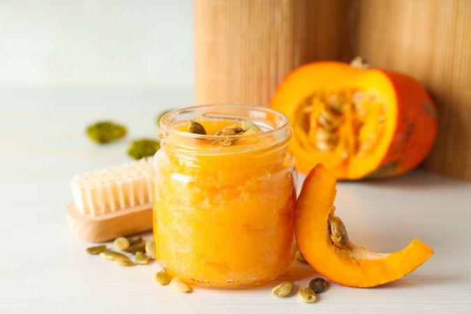 Concept of different cosmetic products, Pumpkin cosmetics