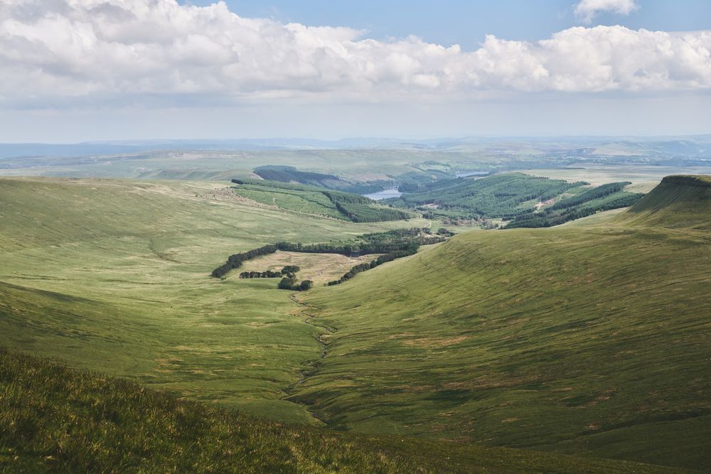 Beautiful green valley in Brecon Beacons mountain range