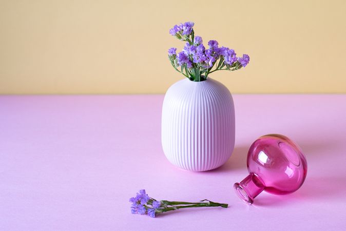 Violet sea lavender flowers in a pink and yellow background