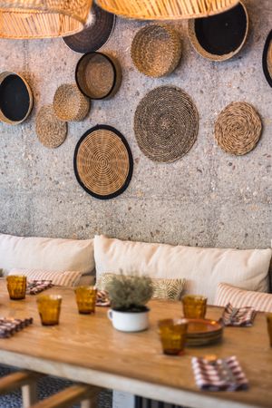 Wicker lamps in street cafe