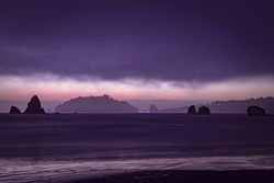 Dusk on a foggy beach in Northern California