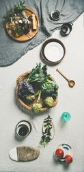 Flat-lay of spring table setting, vertical