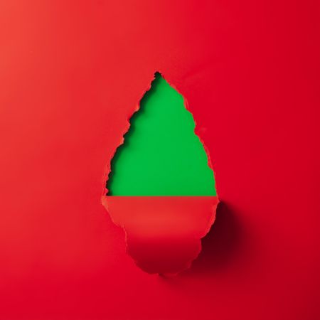 Christmas tree shape made with red and green paper