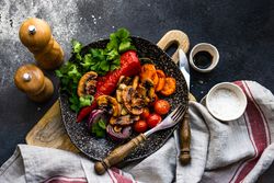 Top view of plate with grilled vegetable