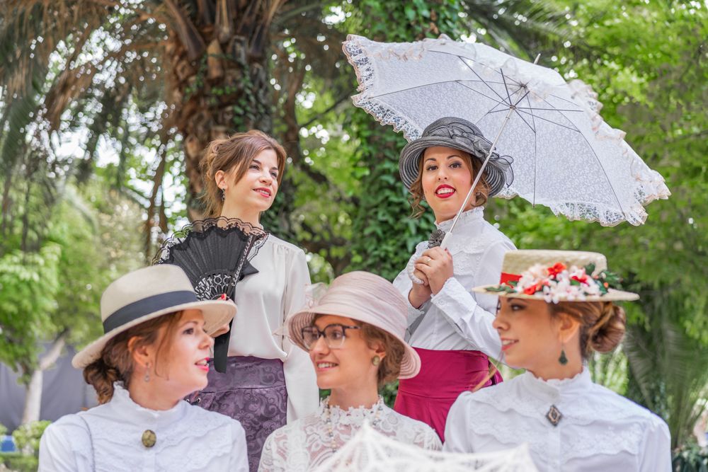 Old fashioned women talking in park