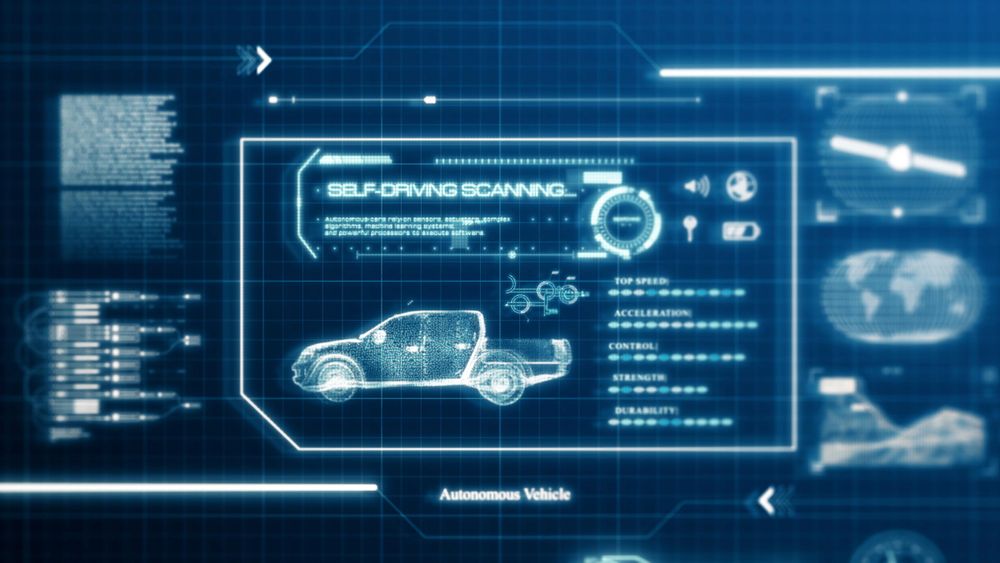 Blue hologram with truck on screen