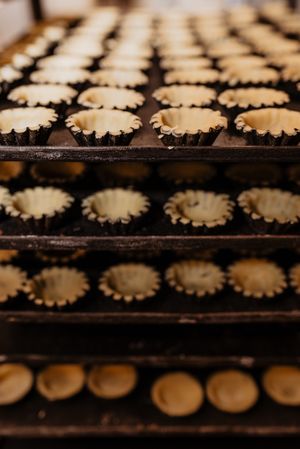 Empty pastry cases on trays