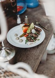 arabic kebab plate with vegetables