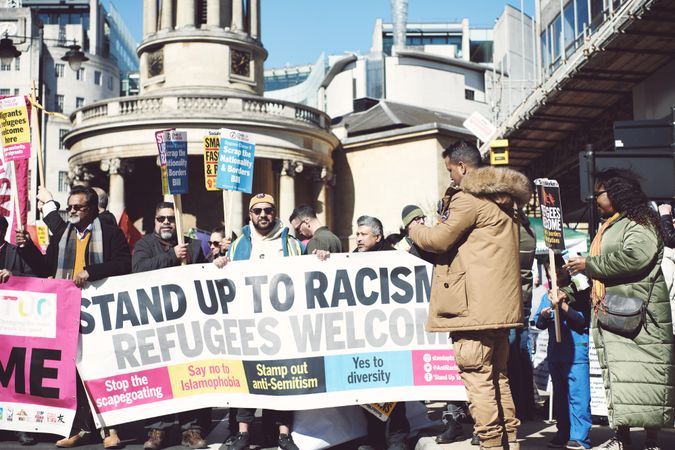 London, England, United Kingdom - March 19 2022: People marching against racism