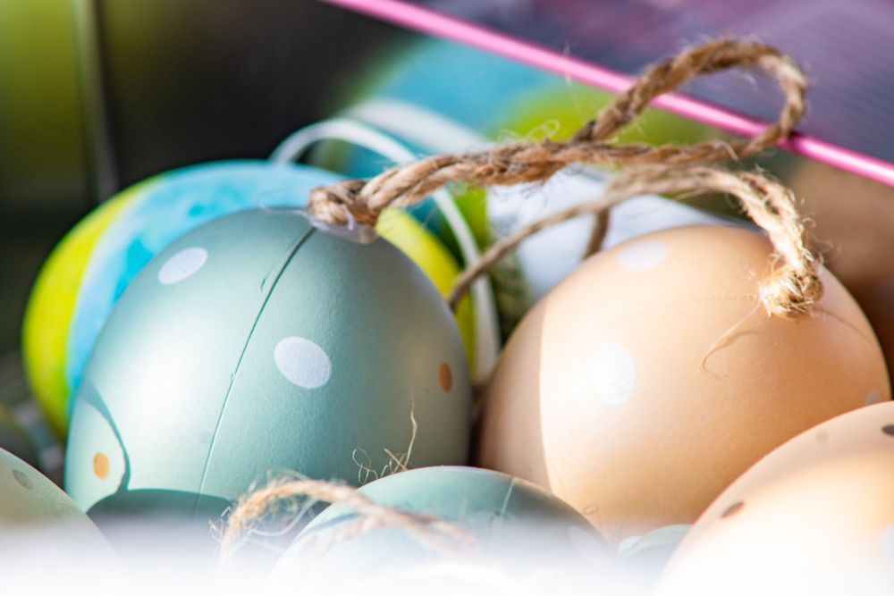 Easter concept with ornamental eggs in box
