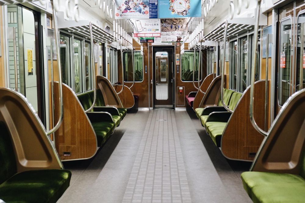Interior view of a train in Osaka Japan