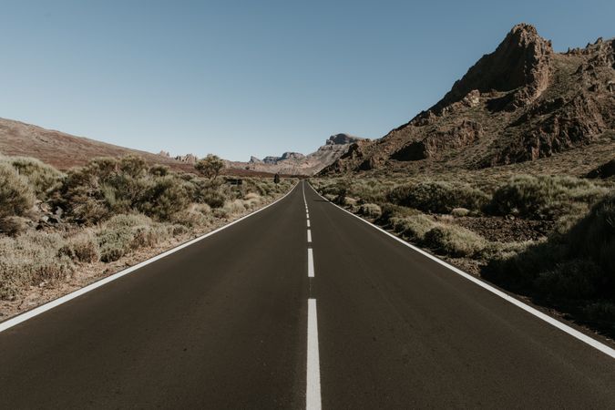 Road in desert to hills