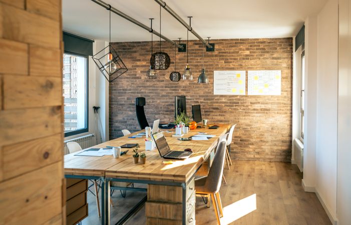 Interior of industrial style coworking office
