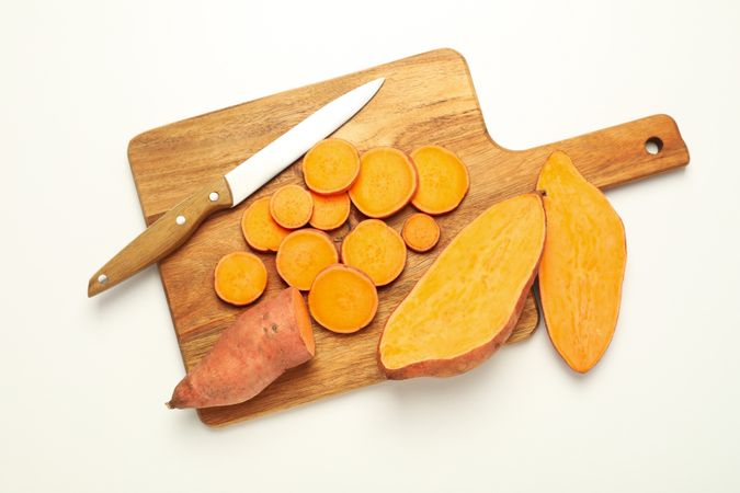 Concept of vegetables, sweet potato, top view