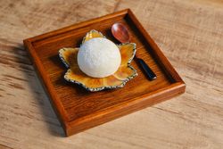 Delicious Japanese dessert mochis rice cakes with rounded shape and chewy texture
