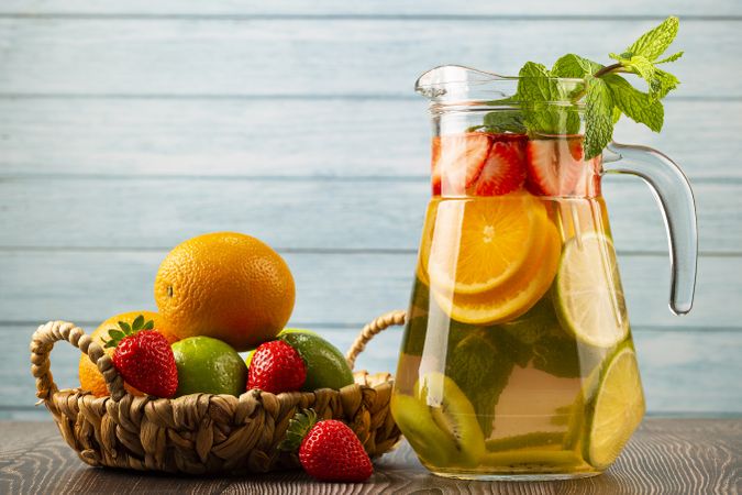 Water flavored with fresh summer fruit.
